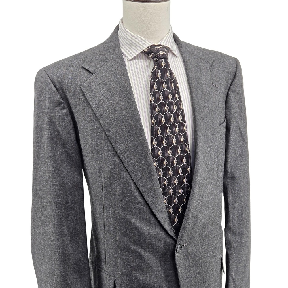 Vintage Polo Ralph Lauren 42R Gray Stripe‎ Wool Blazer Made USA Mens Sport Coat